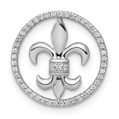 14k White Gold 1/6ct. Real Diamond Fleur De Lis Chain Slide