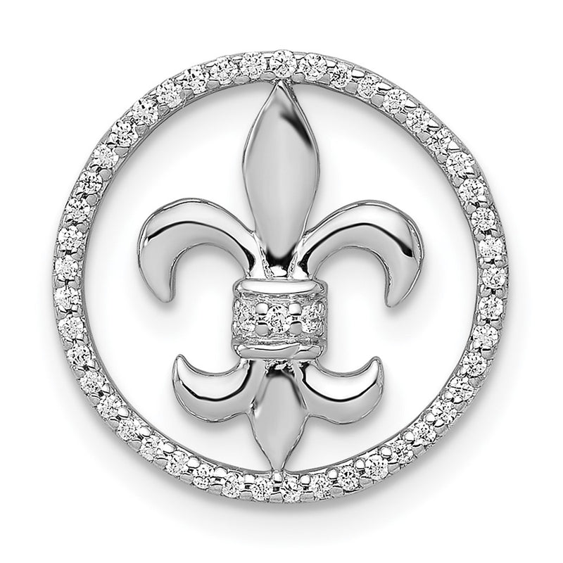14k White Gold 1/6ct. Real Diamond Fleur De Lis Chain Slide