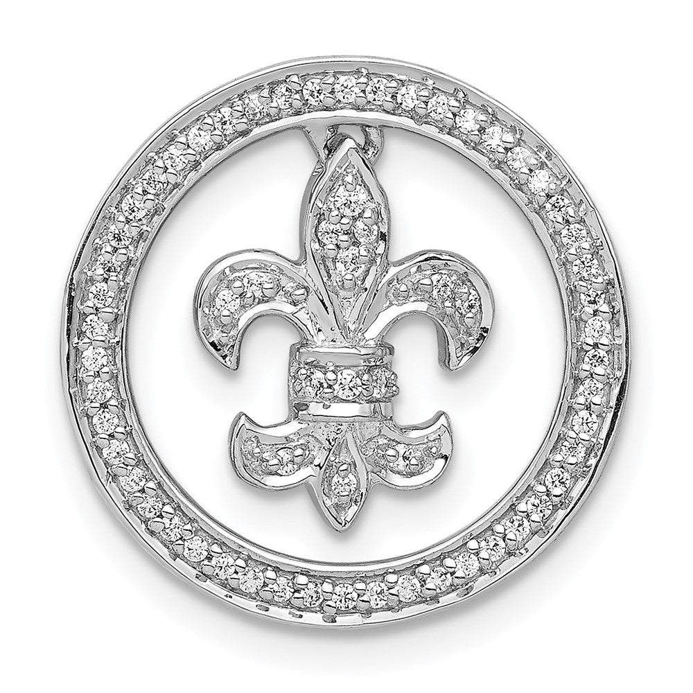 14k White Gold 1/5ct. Real Diamond Fleur de Lis Chain Slide