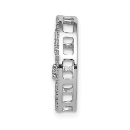 14k White Gold Oval 1/5ct. Real Diamond Fleur de Lis Chain Slide
