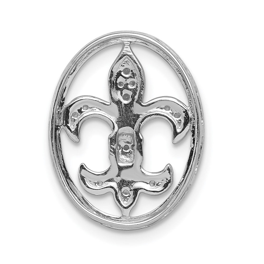 14k White Gold Oval 1/5ct. Real Diamond Fleur de Lis Chain Slide