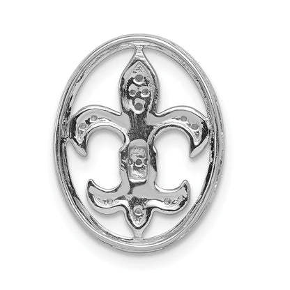 14k White Gold Oval 1/5ct. Real Diamond Fleur de Lis Chain Slide