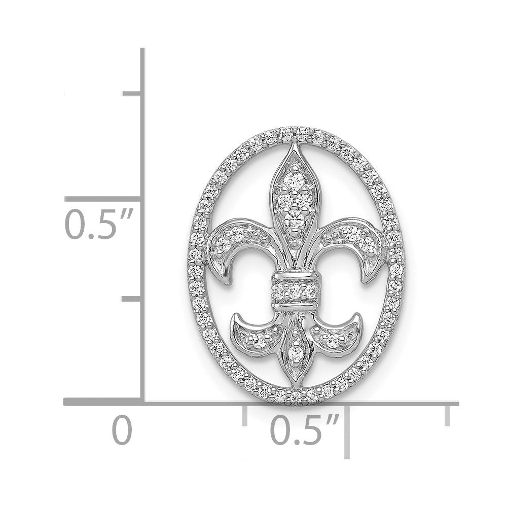 14k White Gold Oval 1/5ct. Real Diamond Fleur de Lis Chain Slide