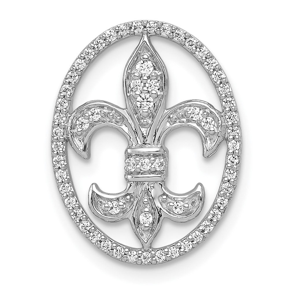 14k White Gold Oval 1/5ct. Real Diamond Fleur de Lis Chain Slide