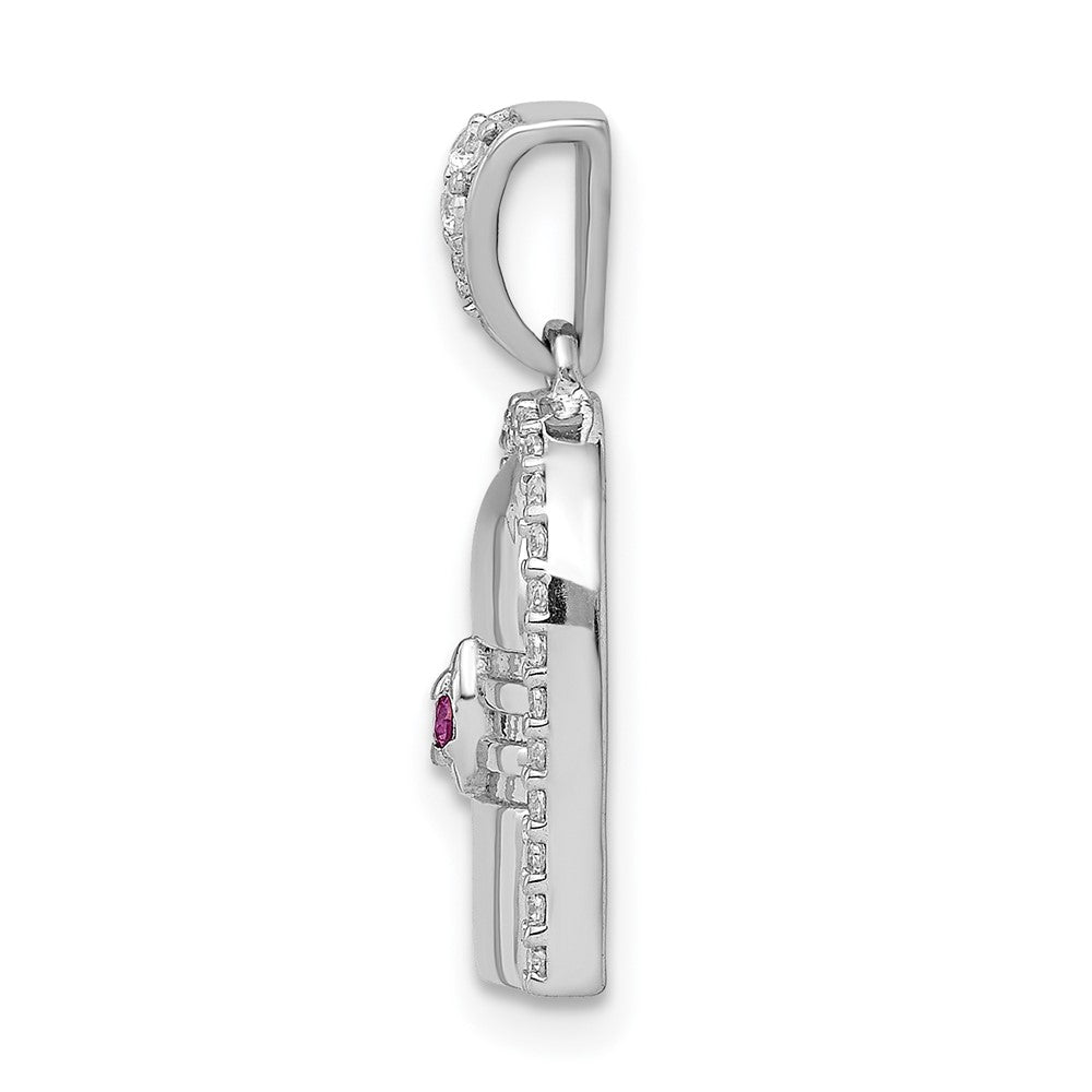 Solid 14k White Gold 1/6ct. Simulated CZ and Ruby Accent Pendant