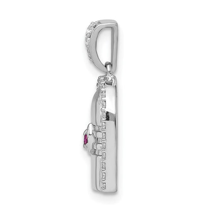Solid 14k White Gold 1/6ct. Simulated CZ and Ruby Accent Pendant