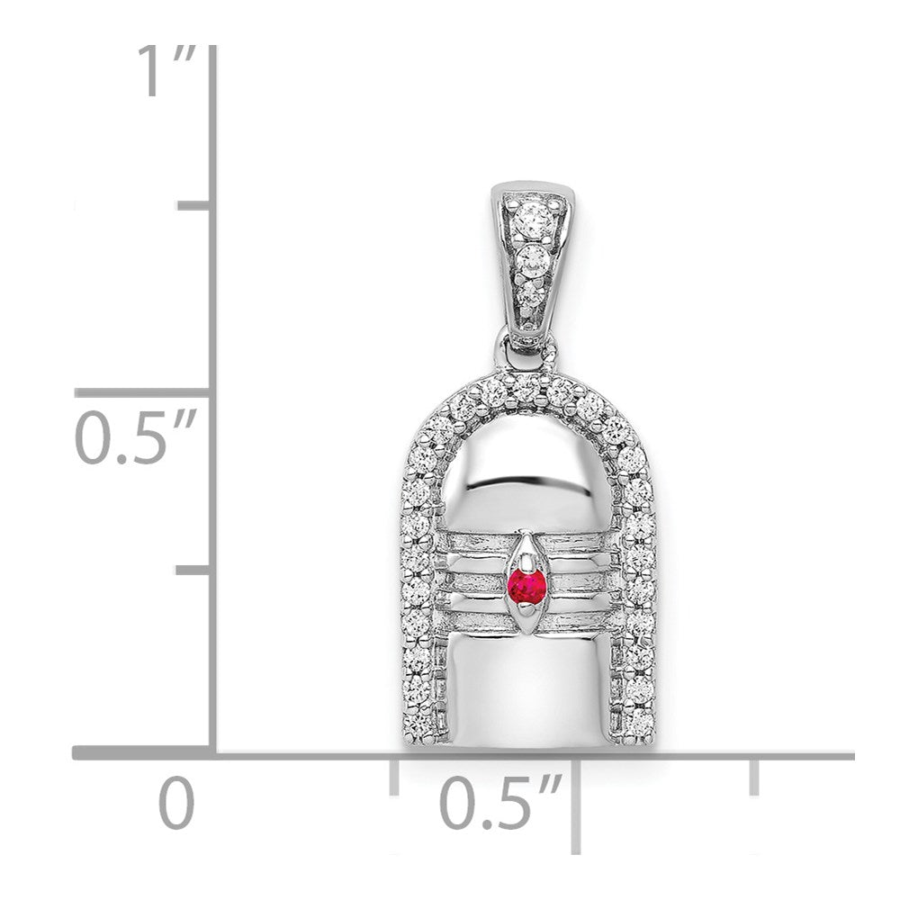 Solid 14k White Gold 1/6ct. Simulated CZ and Ruby Accent Pendant
