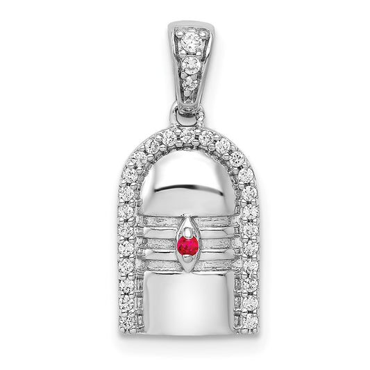 Solid 14k White Gold 1/6ct. Simulated CZ and Ruby Accent Pendant