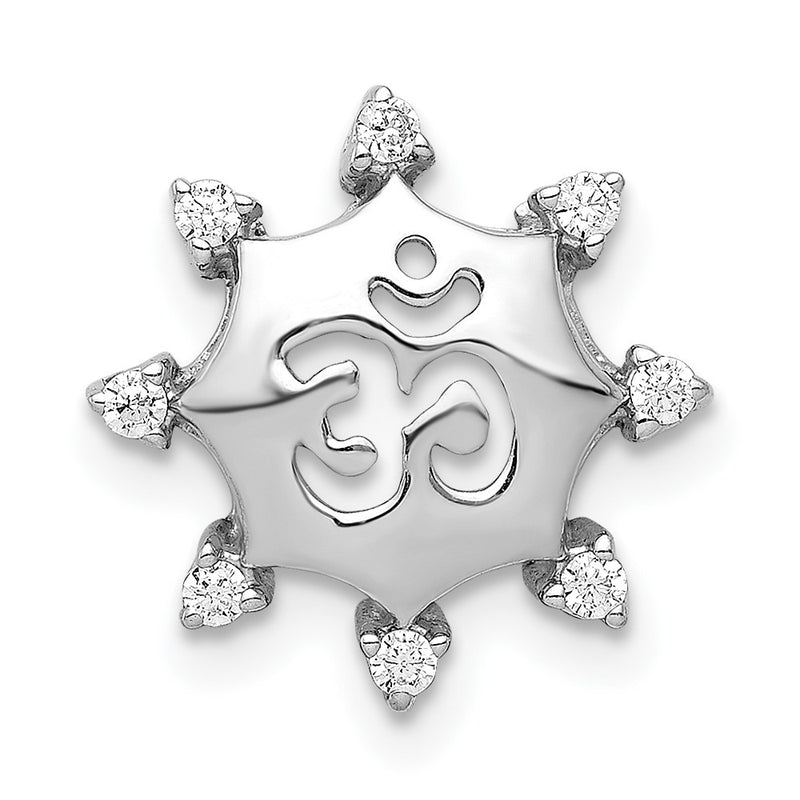 14k White Gold 1/10ct. Real Diamond Om Symbol Chain Slide
