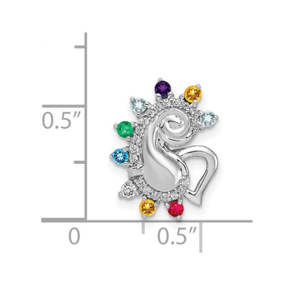 14k White Gold Real Diamond and Multi-stone Chakra Chain Slide