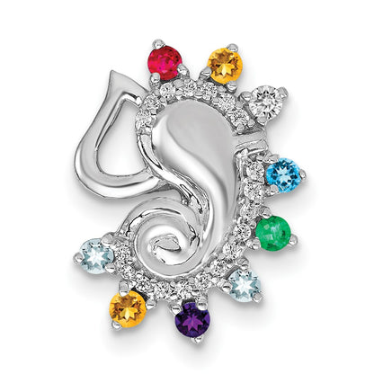 14k White Gold Real Diamond and Multi-stone Chakra Chain Slide