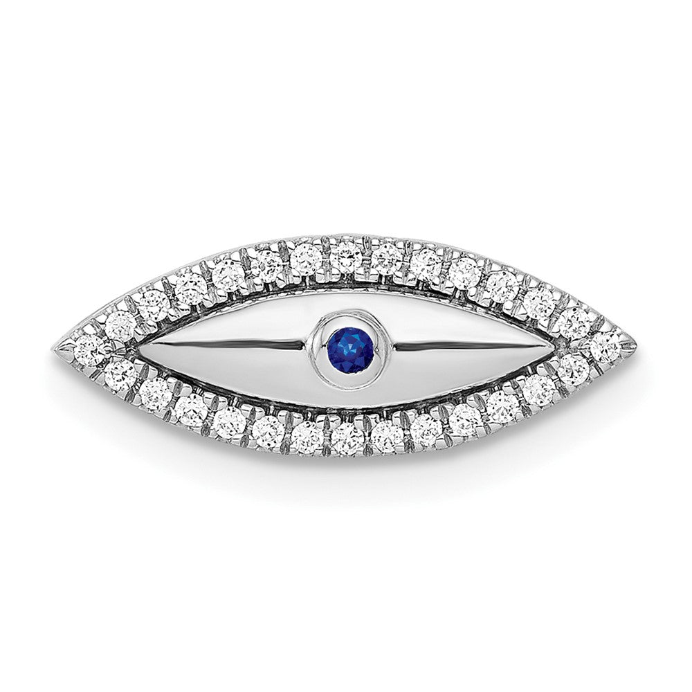 14k White Gold Real Diamond and Sapphire Evil Eye Chain Slide