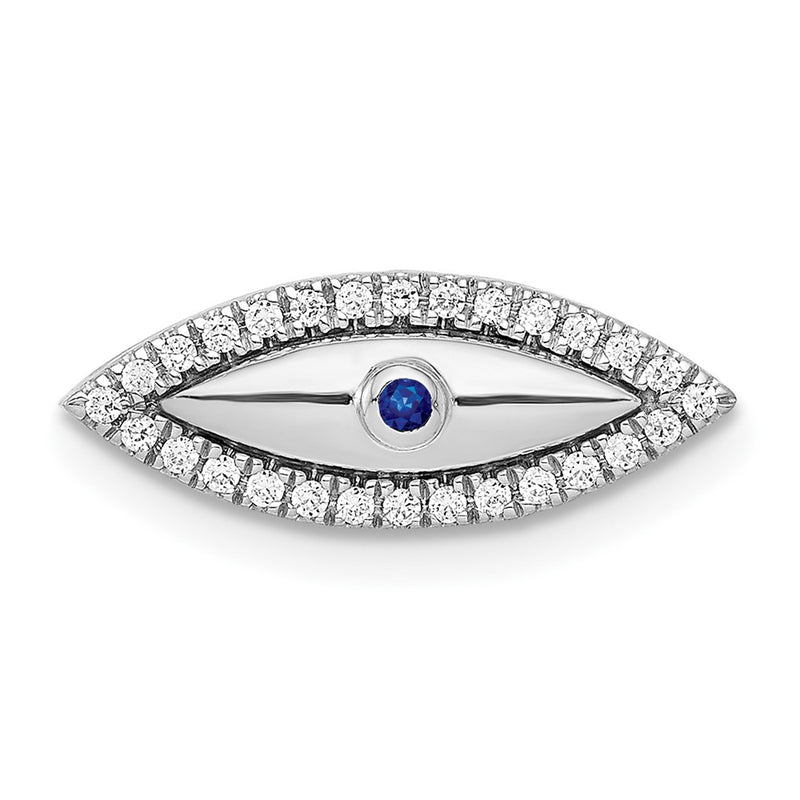 14k White Gold Real Diamond and Sapphire Evil Eye Chain Slide