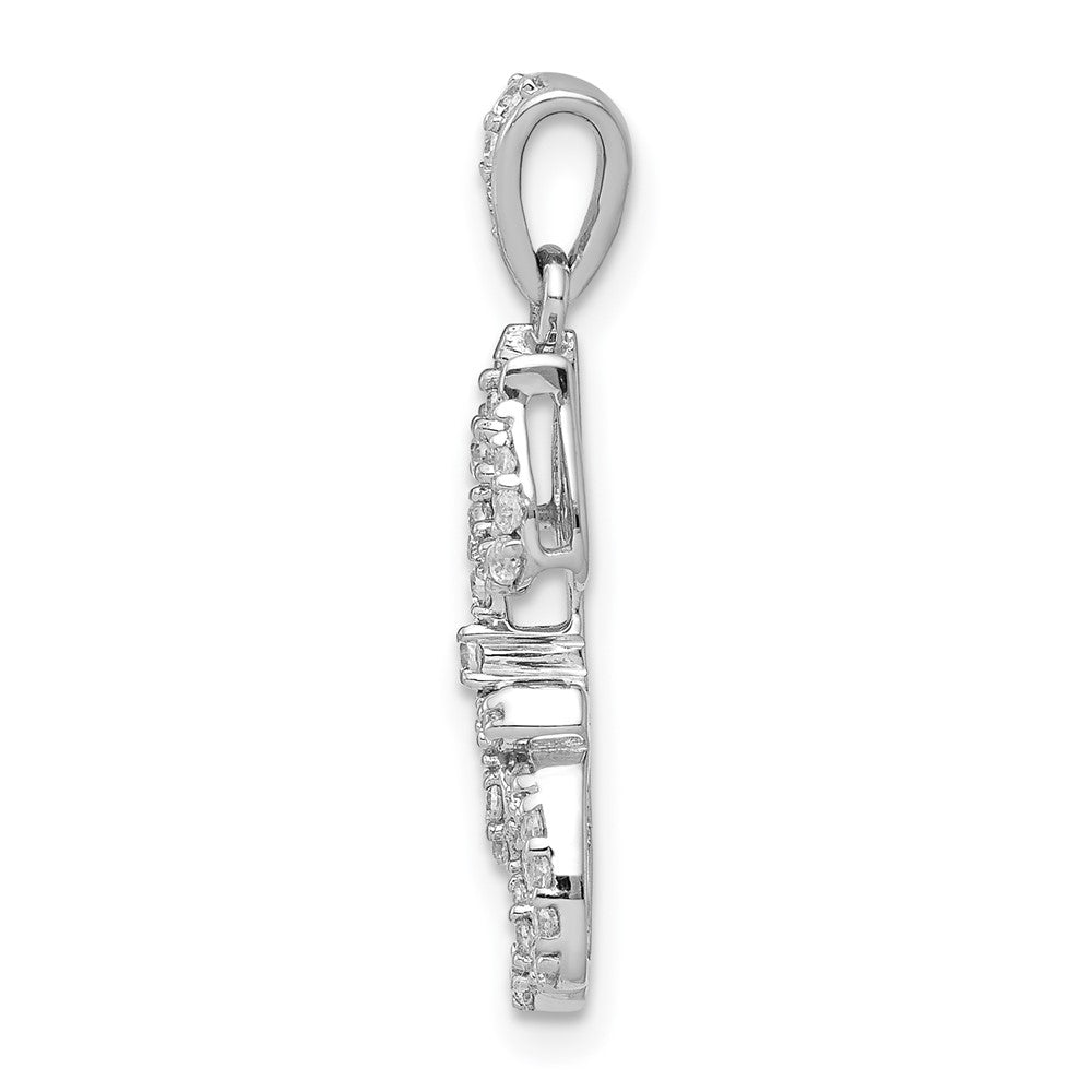 14k White Gold 1/4ct. Real Diamond Trishula w/ Om Pendant