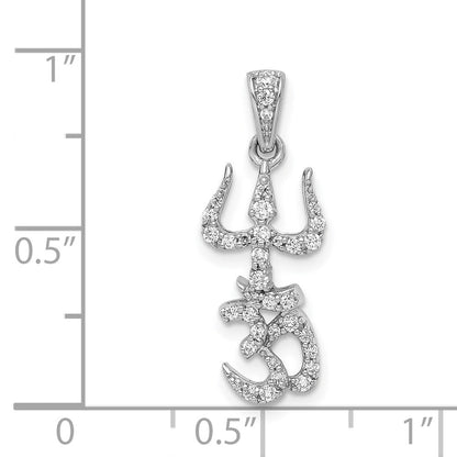 14k White Gold 1/4ct. Real Diamond Trishula w/ Om Pendant