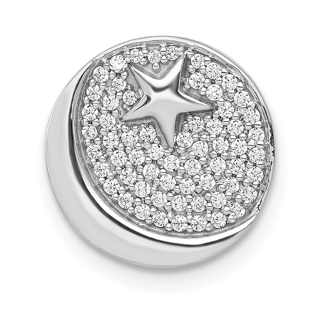 14k White Gold Real Diamond Star & Crescent Chain Slide