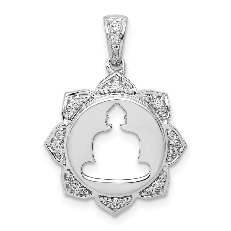 14k White Gold Real Diamond Buddha Pendant