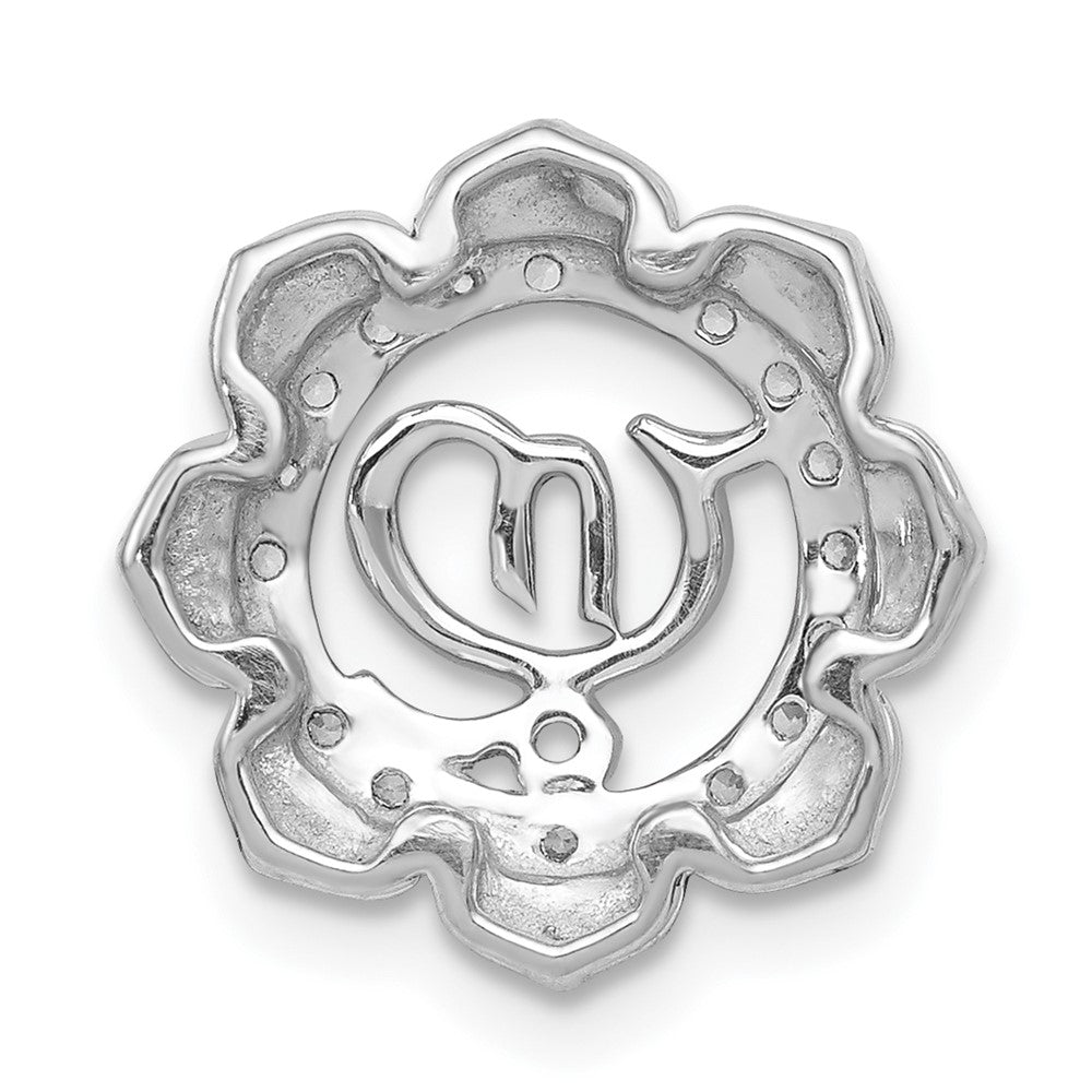 14k White Gold 1/5ct. Real Diamond Lotus w/ Symbol Chain Slide