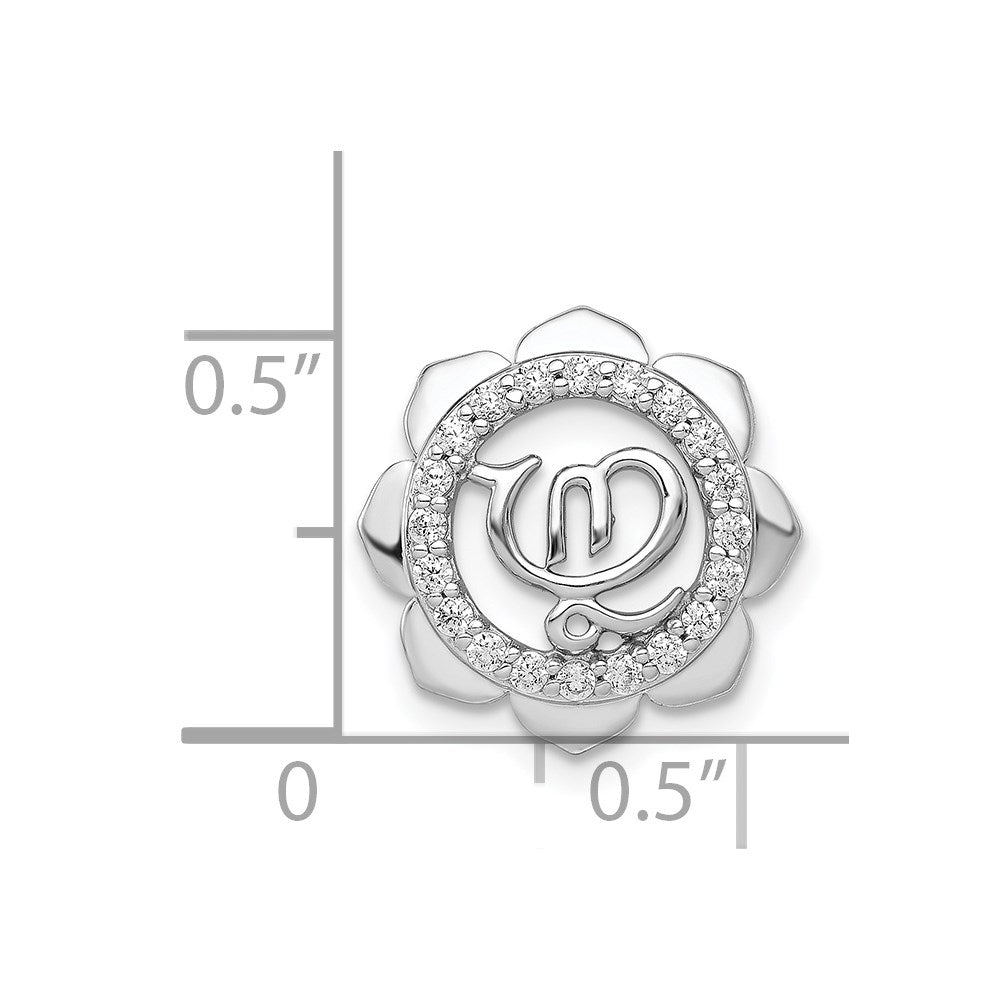 14k White Gold 1/5ct. Real Diamond Lotus w/ Symbol Chain Slide