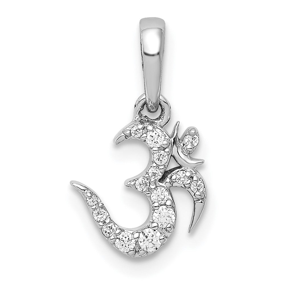 14k White Gold 1/10ct. Real Diamond Om Symbol Pendant