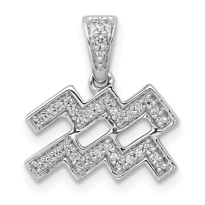14k White Gold Real Diamond Aquarius Pendant