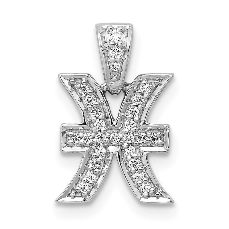 14k White Gold Real Diamond Pisces Pendant