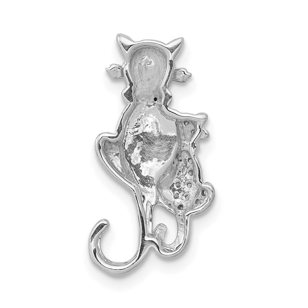 14k White Gold Black and White Accent Real Diamond Cats Chain Slide
