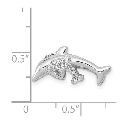 14k White Gold Real Diamond Dolphins Chain Slide
