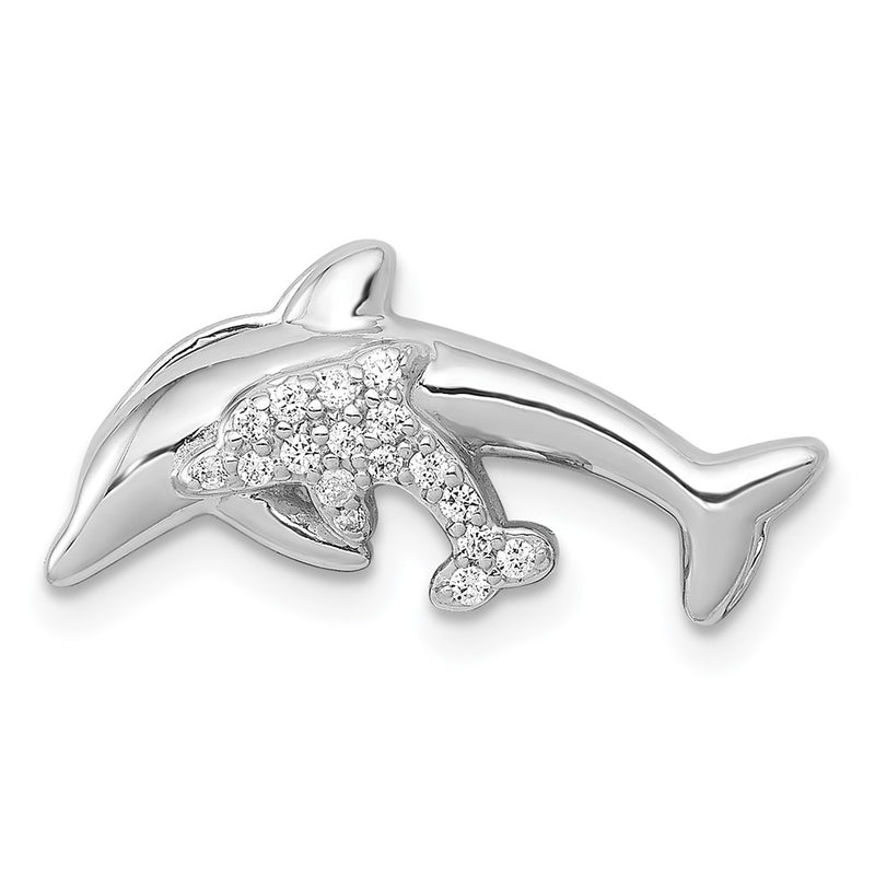 14k White Gold Real Diamond Dolphins Chain Slide