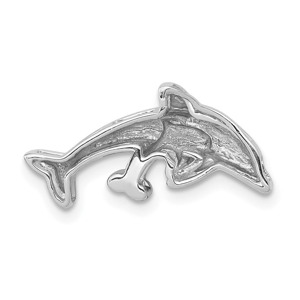 14k White Gold Black Real Diamond Dolphins Chain Slide
