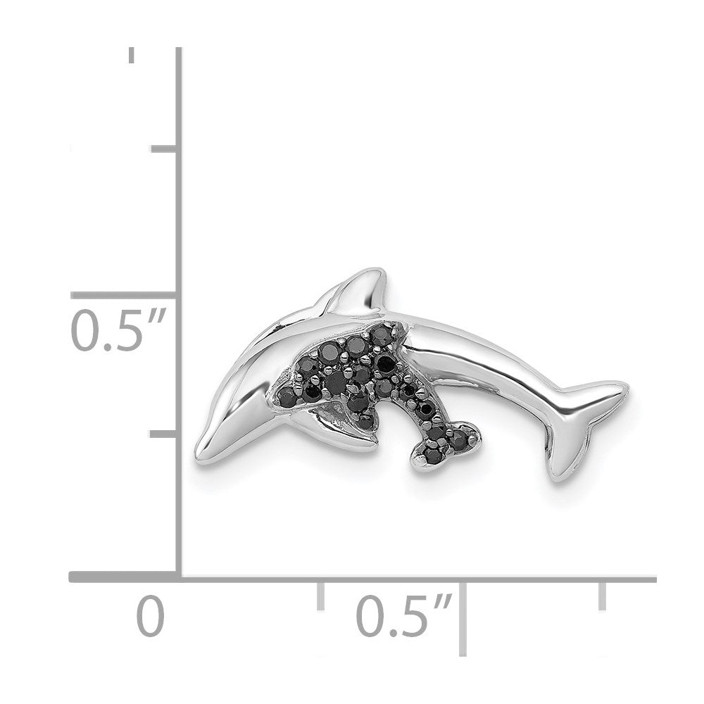 14k White Gold Black Real Diamond Dolphins Chain Slide