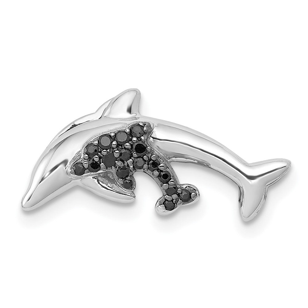 14k White Gold Black Real Diamond Dolphins Chain Slide