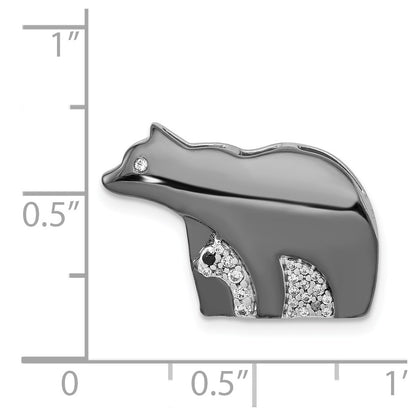 14k White Gold w/ Black Rhodium Real Diamond Bears Pendant