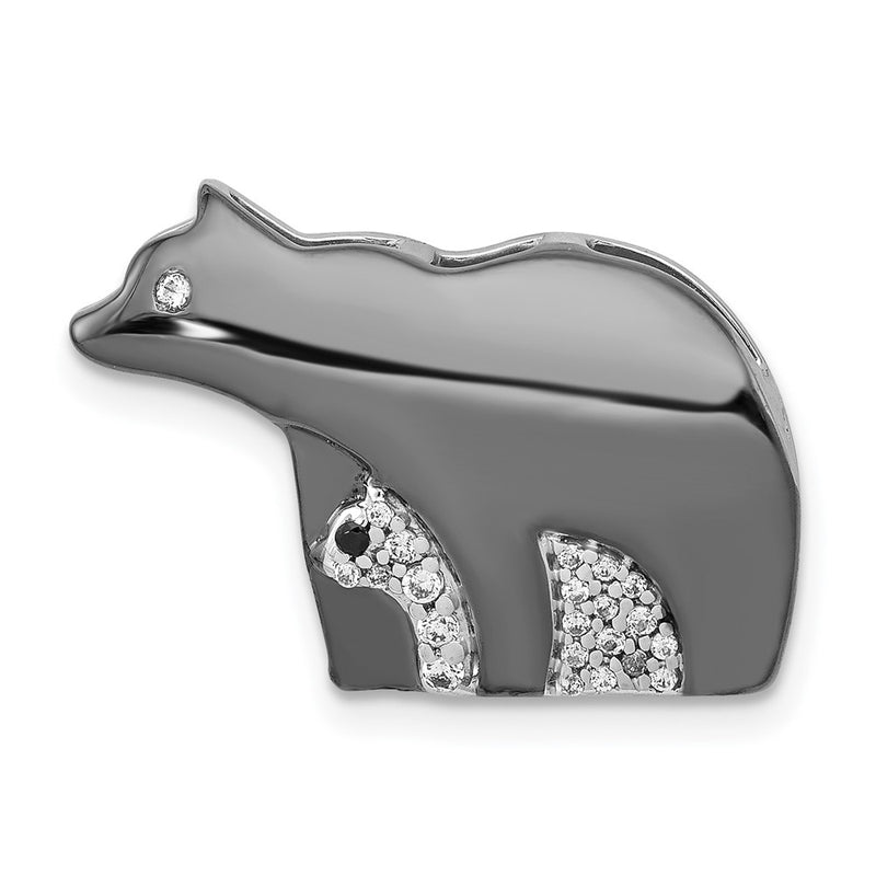 14k White Gold w/ Black Rhodium Real Diamond Bears Pendant