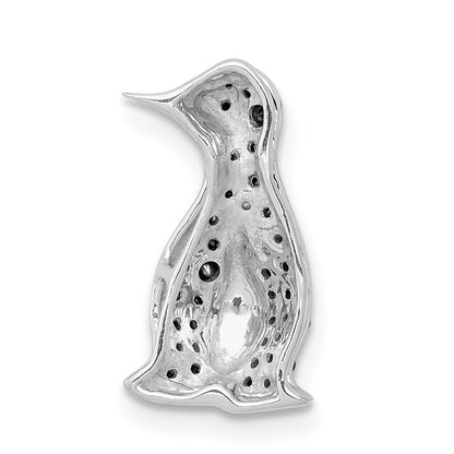 14k White Gold 1/5ct. Black Real Diamond Penguin Chain Slide