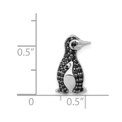 14k White Gold 1/5ct. Black Real Diamond Penguin Chain Slide
