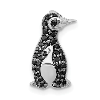 14k White Gold 1/5ct. Black Real Diamond Penguin Chain Slide