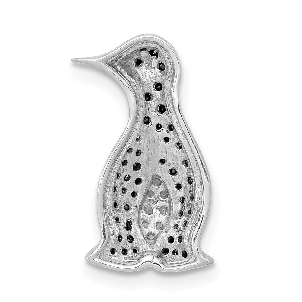 14k White Gold 1/3ct. Black Real Diamond Penguin Chain Slide