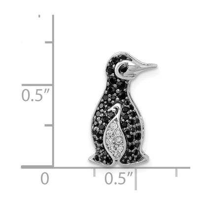14k White Gold 1/3ct. Black Real Diamond Penguin Chain Slide