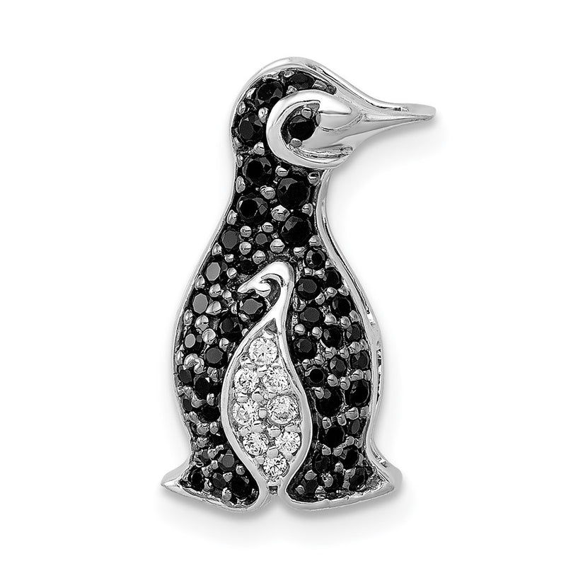 14k White Gold 1/3ct. Black Real Diamond Penguin Chain Slide