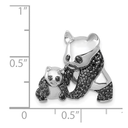 14k White Gold Black Real Diamond Pandas Pendant