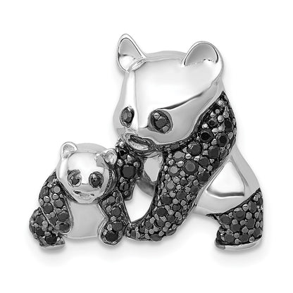 14k White Gold Black Real Diamond Pandas Pendant