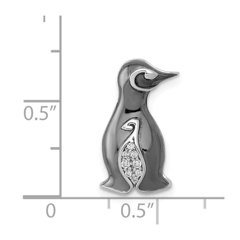 14k White Gold w/ Black Rhodium Real Diamond Penguins Chain Slide