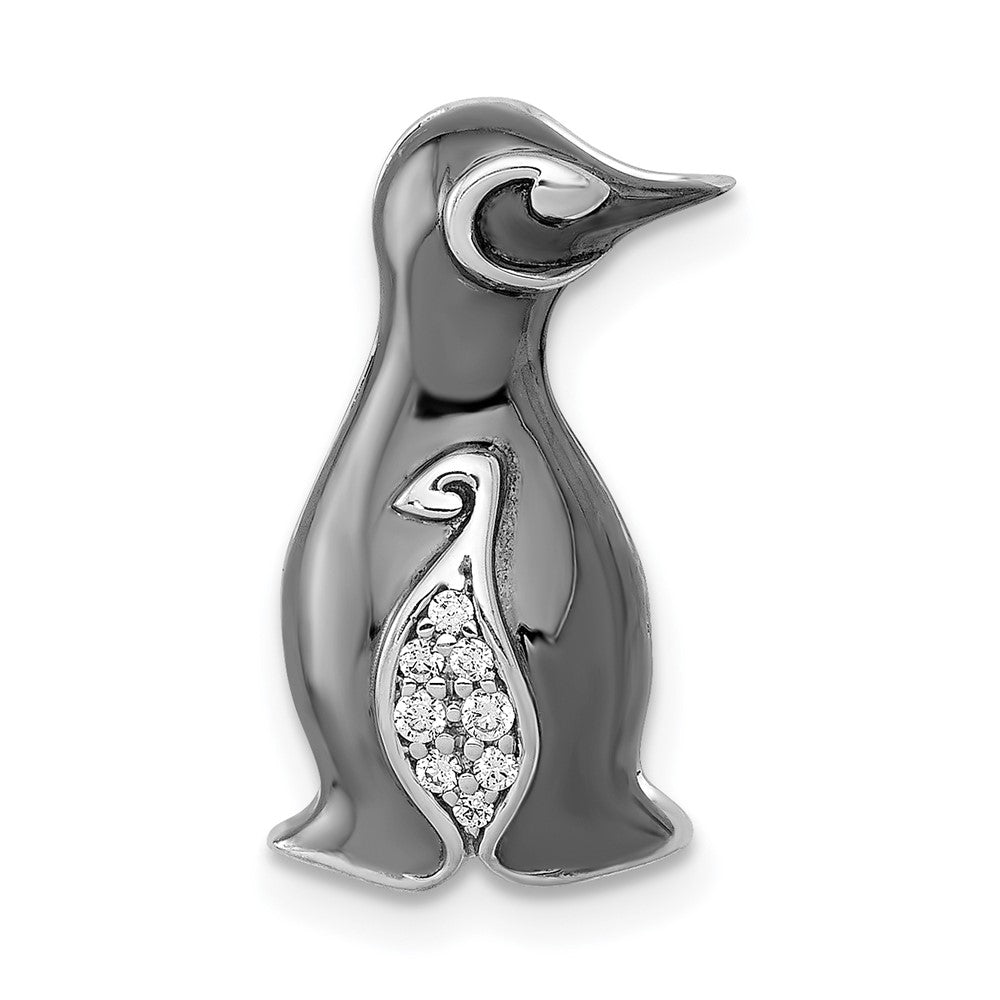 14k White Gold w/ Black Rhodium Real Diamond Penguins Chain Slide