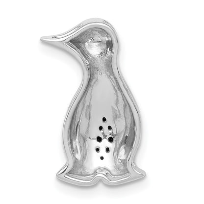 14k White Gold Black Real Diamond Penguins Chain Slide