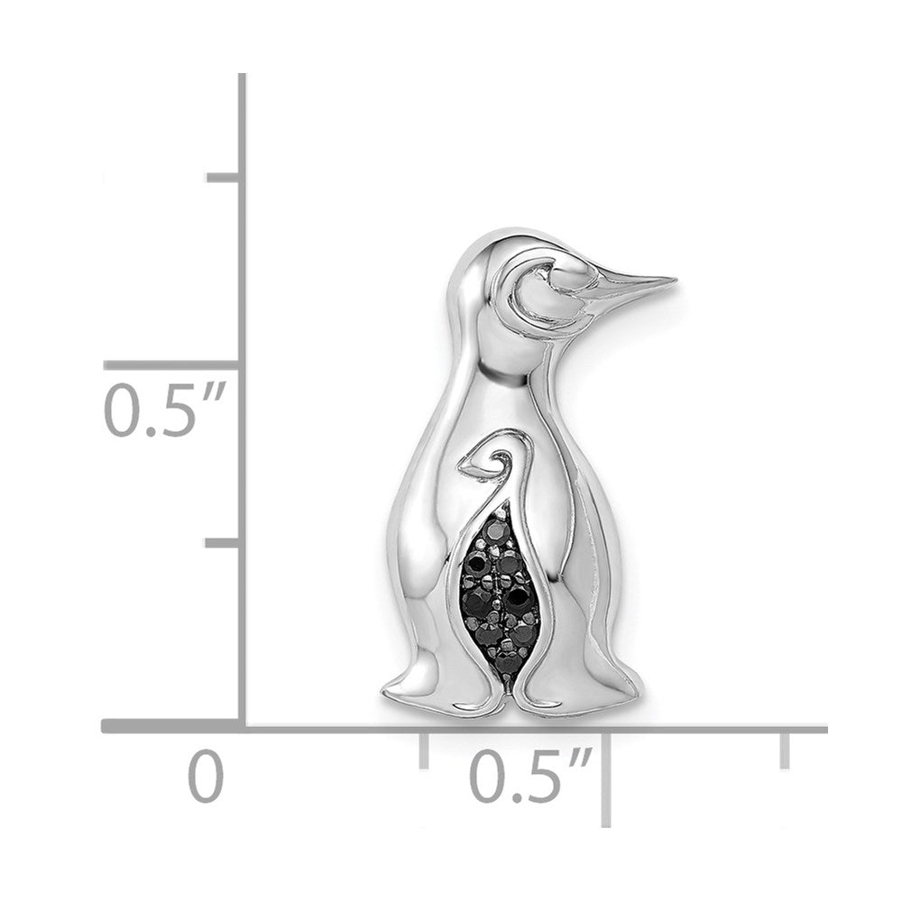 14k White Gold Black Real Diamond Penguins Chain Slide