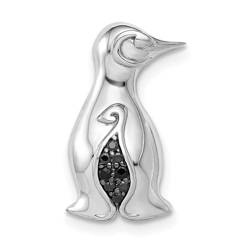 14k White Gold Black Real Diamond Penguins Chain Slide