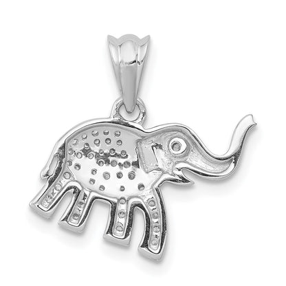 Natural Diamond Elephant Luck Pendant in Solid 14k White Gold