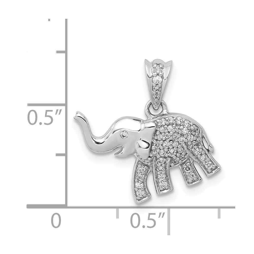 Natural Diamond Elephant Luck Pendant in Solid 14k White Gold