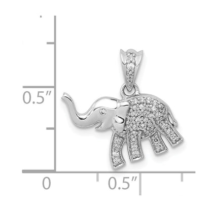 Natural Diamond Elephant Luck Pendant in Solid 14k White Gold